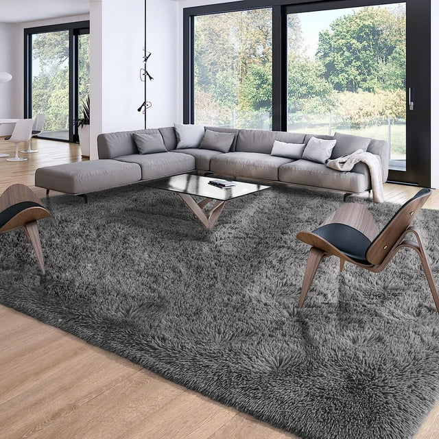 Alfombra grande Shaggy Merelax, 244 x 305 cm, antideslizante, gris oscuro