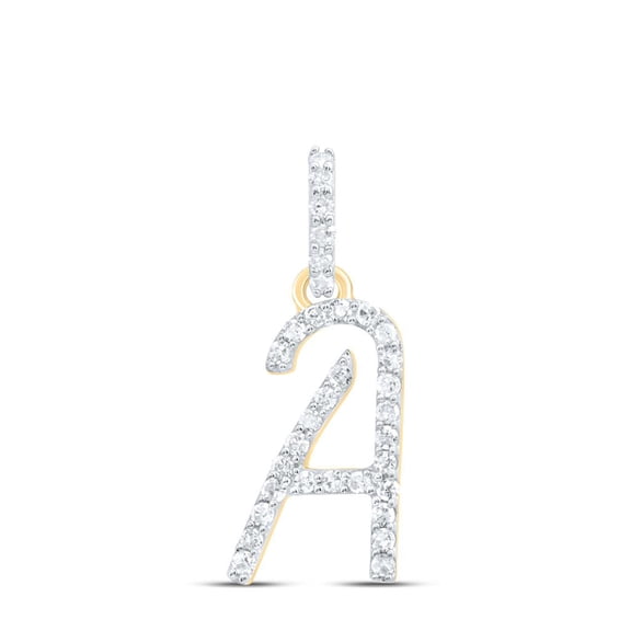 10K Yellow Gold Diamond Women Fancy Script Font Initial A Letter Pendant 1/8 CT