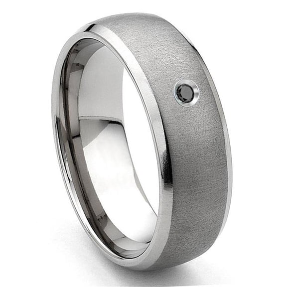 Titanium Kay Tungsten Carbide Black Diamond Satin Finish Dome Men's Comfort Fit Wedding Band Ring with Bevel Edges Sz 10.0