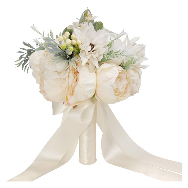 Flores de peonía artificial blanca de novia para de boda, festivales, despedida de soltera, cena de ensayo Accesorios fotográficos rom Gloria ramos de novia