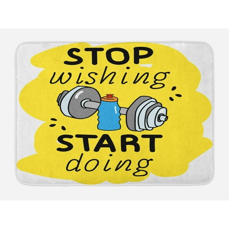 Sport Non Stop (Fitness Bath Mat, Stop Wishing Start Doing Inspiring Inscription Dumbbells Water Sports Doodle Style, Non-Slip Plush Mat Bathroom Kitchen Laundry Room Decor, 29.5 X 17.5 Inches, Multicolor,)
