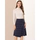 thumbnail image 4 of INSPIRE CHIC Falda de cintura alta a media pierna delantera con botones envolventes de imitación vintage a cuadros para mujer Azul S, 4 of 6