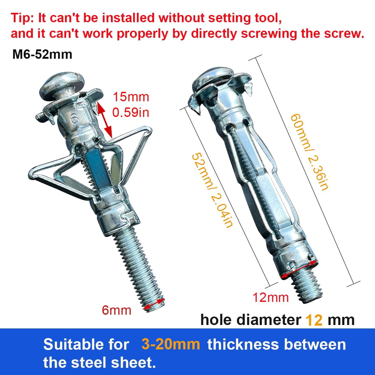 1/4" Drywall Anchor Kit Hollow Wall with Screws,Zinc Plated Steel Molly Bolt,Hollow Wall Drilling Anchors with Screws Drywall Anchors (30PCS, M6)