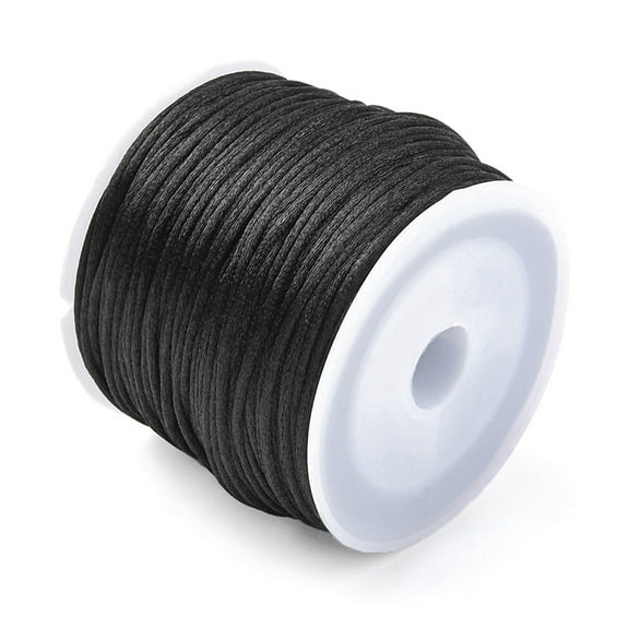 30M Nylon Rattail Satin Cord Beading String for Chinese Knotting Jewelry Making Black 1mm about 32.81 Yards(30m)/Roll