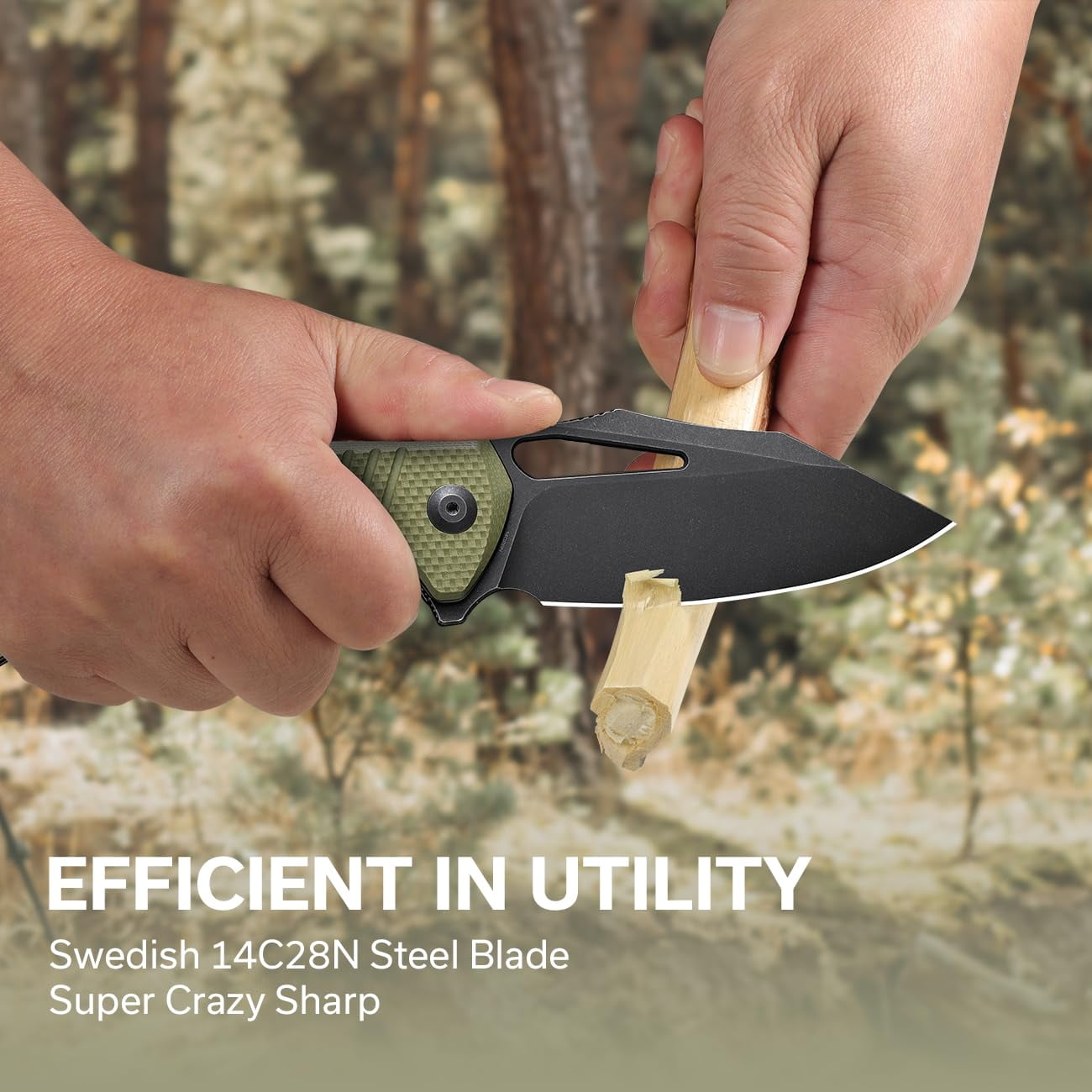 CIVIVI BullTusk Pocket Knife for Camping Fishing Hunting, Folding Knife with Flipper, 3.48" Curved 14C28N Blade Coarse G10 Handle, Cool Pocket Knife for Men Women Gift C23017-2