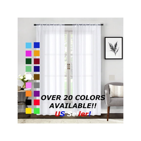 2-Panel Sheer Window Curtain Set, Rod Pocket Drapes, Multiple Colors and Lengths
