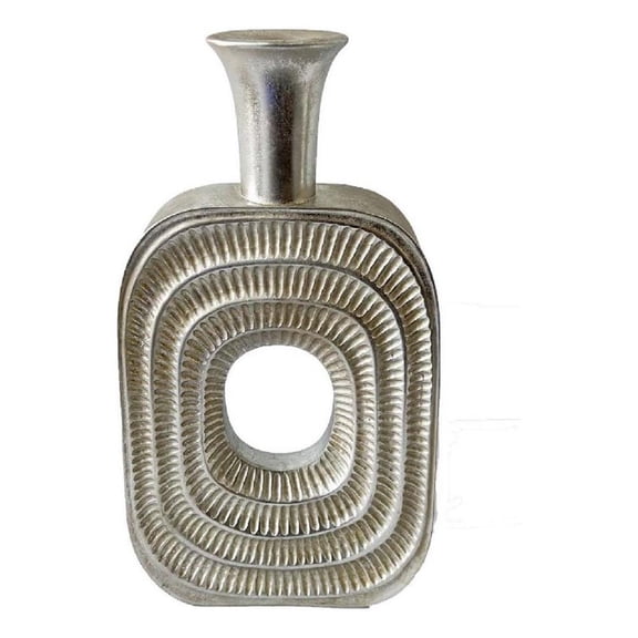 Benjara Peny Decorative Flower Vase- 22 Inch- Narrow Neck- Silver Resin Base