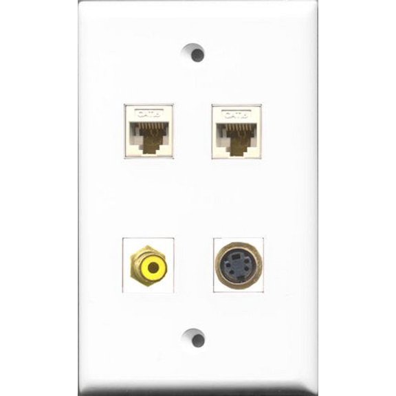 RiteAV 1 Port RCA Yellow and 1 Port S-Video 2 Port Cat6 Ethernet White Wall Plate