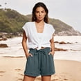 thumbnail image 6 of Women's Drawstring Elastic Waist Roll Cuff Bermuda Shorts,Loose Casual Athletic Sweat Shorts with Pockets,Light Blue,Women's Plus Size L, 6 of 9