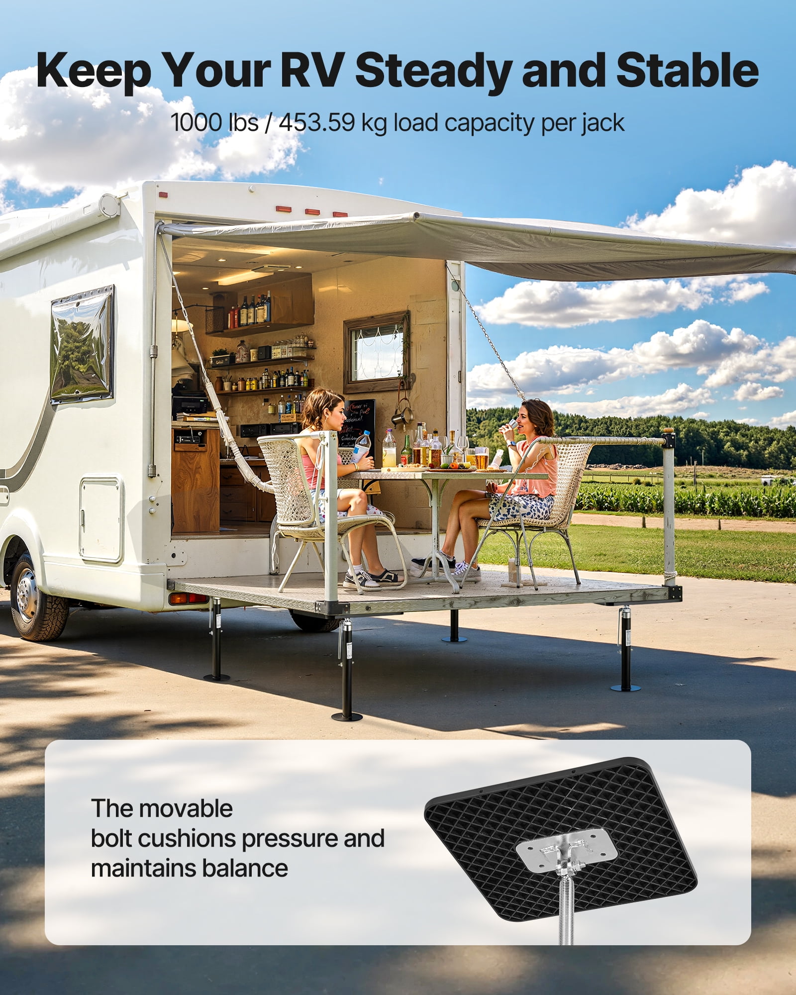 VEVOR RV Slide Out Support Jack, 2 PCS Camper Slide-Out Leveling Jack, Powder-Coated Steel Support Jacks for RV, Camper, Travel Trailer, Supports Up to 1000lbs, Adjustable from 21.3 inch to 48 inch
