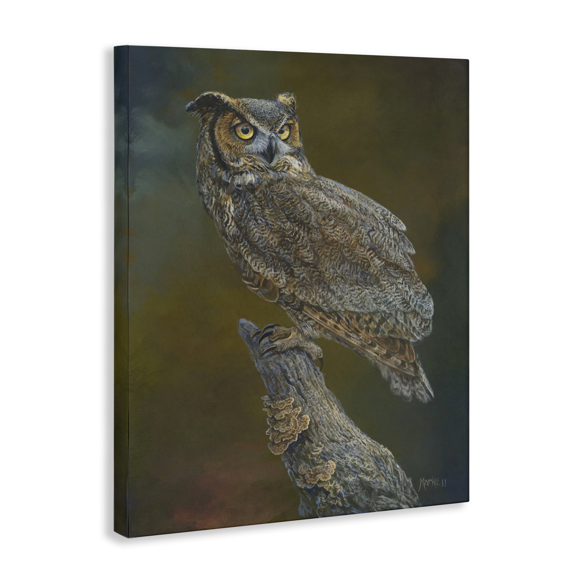 Stupell Industries Great Horned Owl on Branch Animals Painting Wrapped Canvas Art Print Wall Art, 36 x 48