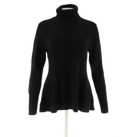 Pure Cashmere Crewneck Sweater - Isaac Mizrahi 2-Ply Cashmere Turtleneck Peplum Sweater A296440
