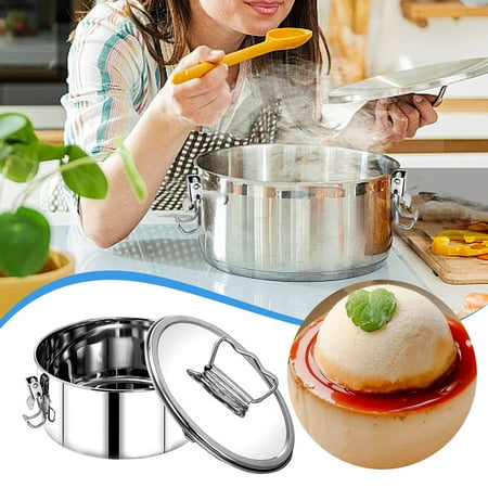 

With Lid Stainless Steel Pan With Handle 1.5 Large Capacity Flanera Maker Portable Round Cake Baking Maker For Cheese Cake Chocolate Cupcake Cooker Hood 36 in Kitchenware Utensils Set Stainless Steel