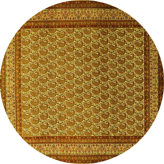 Ahgly Company Machine Washable Indoor Round Persian Yellow Traditional Area Rugs, 7' Round