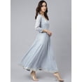 thumbnail image 6 of Janasya Women's Grey Georgette Foil Print Festive Anarkali 3/4 Sleeve V-Neck Floor Length With Dupatta, 6 of 9