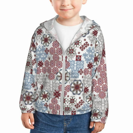 

Vsdgher Abstract Floral Kids Sun Protection Hoodie with Zip Rash Guard Tops Children s Long Sleeve Sun Protection Clothing - 4 Years