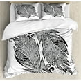 thumbnail image 1 of Vintage Tribal Duvet Cover Set King Size, Zentangle Ornate Arrow Leaf in Monochromatic Design, Decorative 3 Piece Bedding Set with 2 Pillow Shams, Charcoal Grey and White, by Ambesonne, 1 of 3
