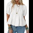 thumbnail image 1 of Blusas Babydoll con Mangas Abullonadas y Peplum para Mujer, Camisetas de Algodón Plisadas Ahumadas de Verano, Blusas Casuales Holgadas y Fluidas. S, 1 of 10