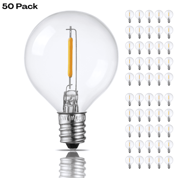 50 Pack G40 LED Light Bulbs, Clear Glass LED Replacement Bulbs, 2700K Soft White, 0.7W E12 Candelabra Base Globe Light Bulbs, Non-Dimmable LED Filament Bulb
