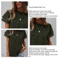 thumbnail image 4 of Womens Summer Round Pleated Neck Peplum  Pure Color Ruffle Sleeves Swiss Dot T Shirts Top, 4 of 8