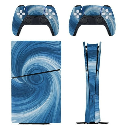 Blue Swirl Motion Console Skin Bundle for PS5 Pro Slim Disc & Digital / PS4 - Full Wrap + Dual Controller Flair
