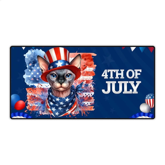 Patriotic Sphynx Celebrates 4th of July Desk Mat Full Keyboard Mouse Pad Cat Lover Kitten Owner Gifts Idea Large Mousepad - 02009