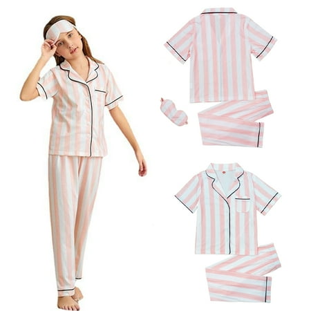 

KYAIGUO Kids Toddler Summer Pajamas Set for Girls Cotton Sleepover Pjs Set Stripes Girls Comfortable Jammies 2PCS Outfit for 4-12 Years