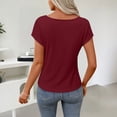 thumbnail image 4 of Women's Summer Short Sleeve Business Casual Tops 2026 Cowl Neck Knit Solid Color Shirts Spring Work Dressy Blouses Wine 2XL, 4 of 5