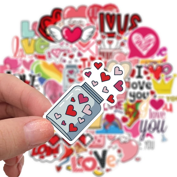 ZLKMQM 50 PCS Valentine's Day Stickers, Non-Repeating Vinyl Waterproof Romantic Stickers for Laptops, Water Bottles, Scooters, Valentine's Day Wall, Window Decorations