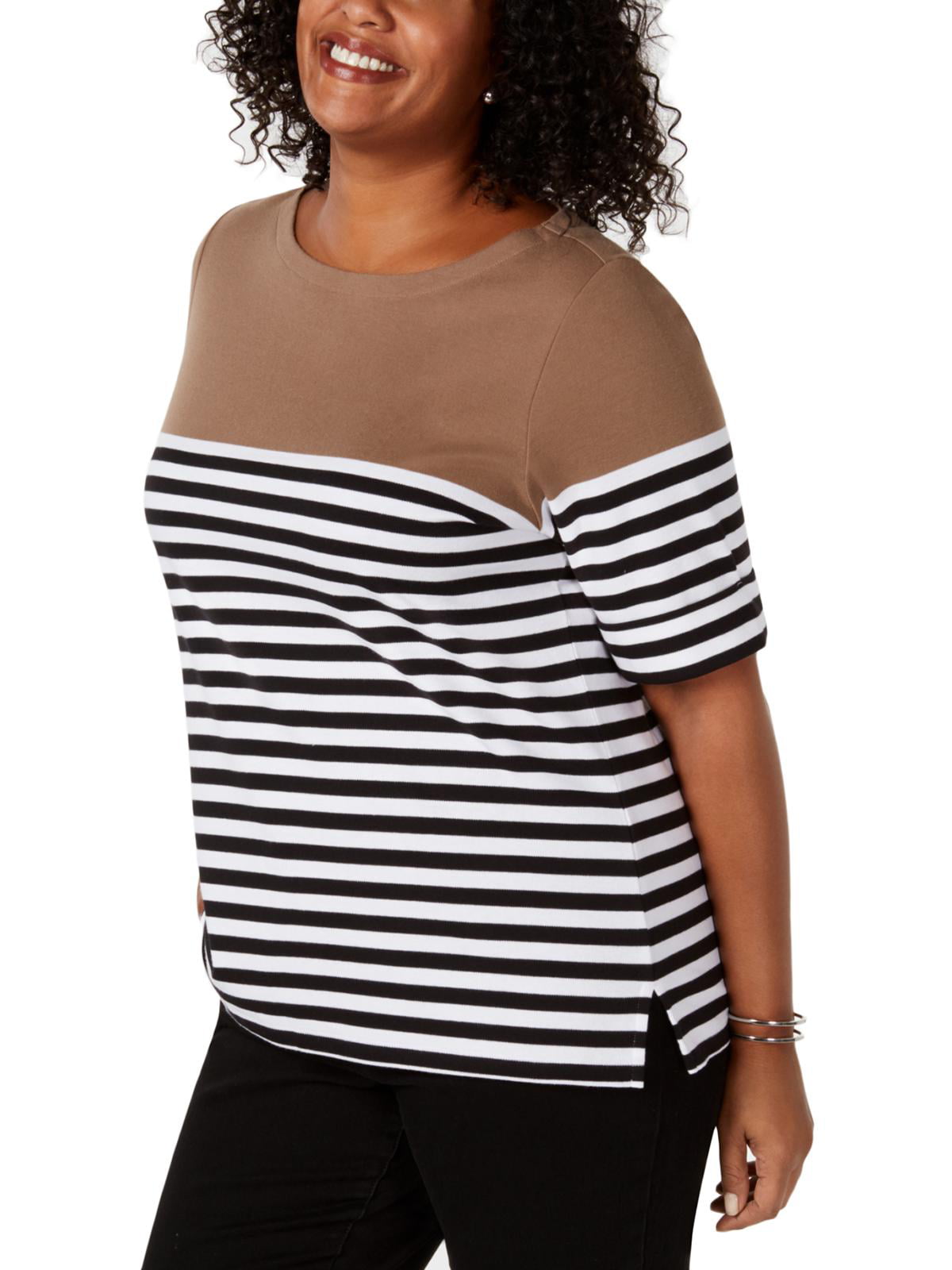 Womens Knit Top Multi Plus Striped Colorblock 1X - Walmart.com
