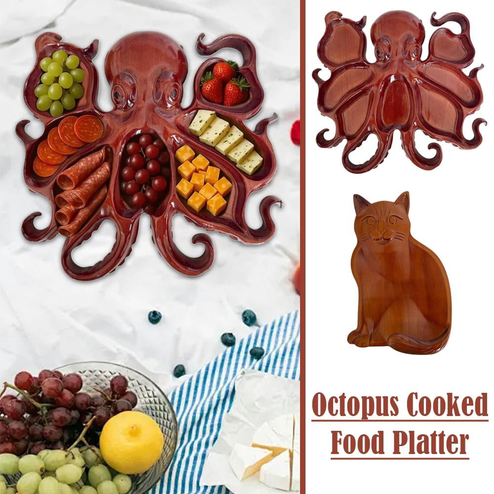 Octopus Charcuterie Platter, Unique Octopus Design Wood Serving Tray, Ocean Theme Party Octopus Bread Board, Funny Animal Shaped Platters Tray, Gift for Seafood Lovers