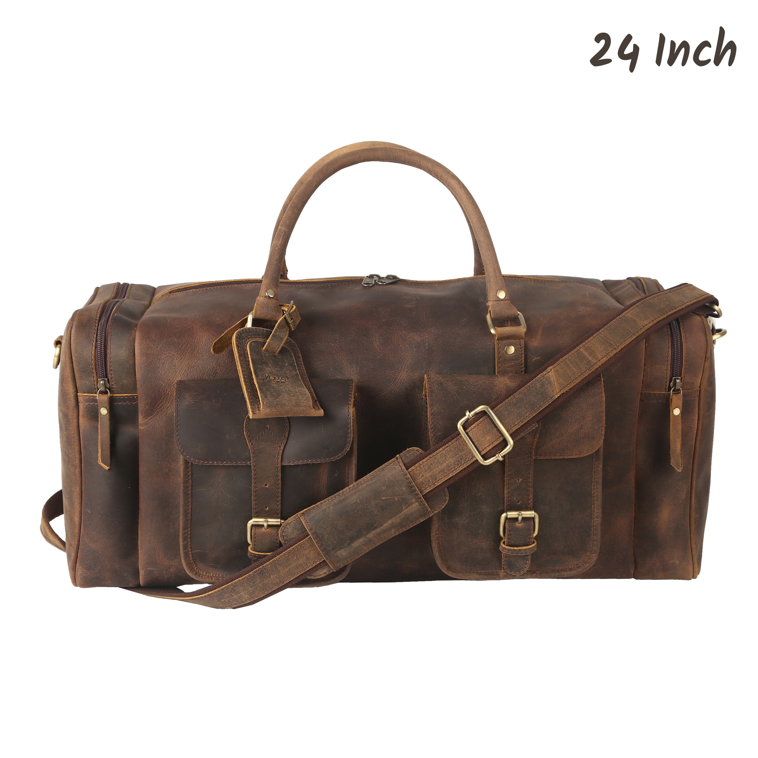 Leather Duffel Bag 24 inch Large Travel Bag Gym Sports Overnight Weekender Bag by Komal's Passion Leather (Buffalo Distressed Tan)