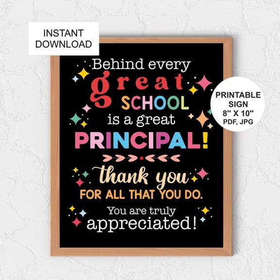 Principal appreciation sign printable / School Principal day sign / School principal thank you poster / Principal day / Principal, Unframed Paper Poster 8x10in
