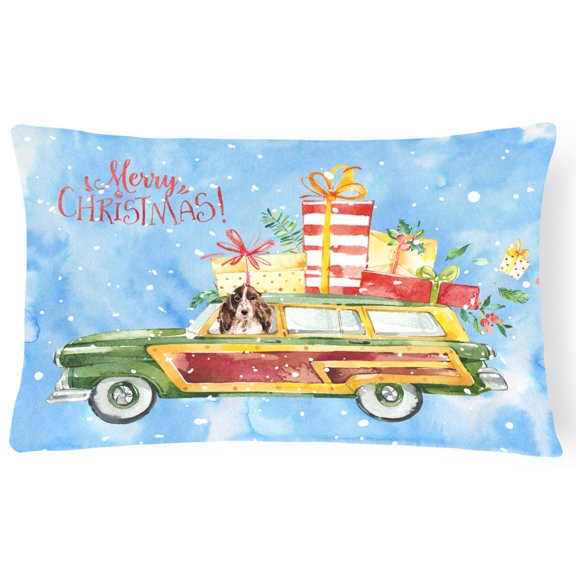 Merry Christmas Brown Parti Cocker Spaniel Canvas Fabric Decorative Pillow