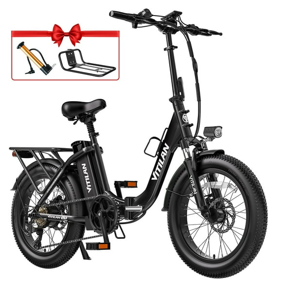 VITILAN U3 Electric Bike for Adults 20"x3.0" Fat Tire Electric Bicycle 48V 13AH Removable Battery Step Thru Ebike
