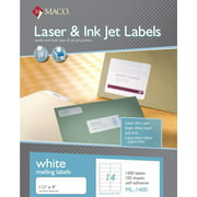 MACO Laser/Ink Jet White Address Labels, 1-1/3 x 4 Inches, 14 Per Sheet, 1400 Per Box (ML-1400)