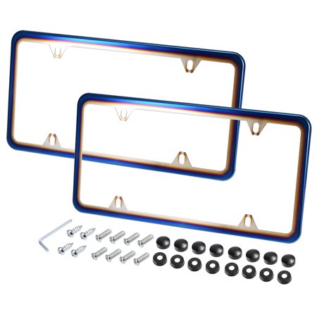 Unique Bargains 2pcs Universal Colorful License Plate Frame Car License Plate Cover Holders Stainless Steel 4 Holes