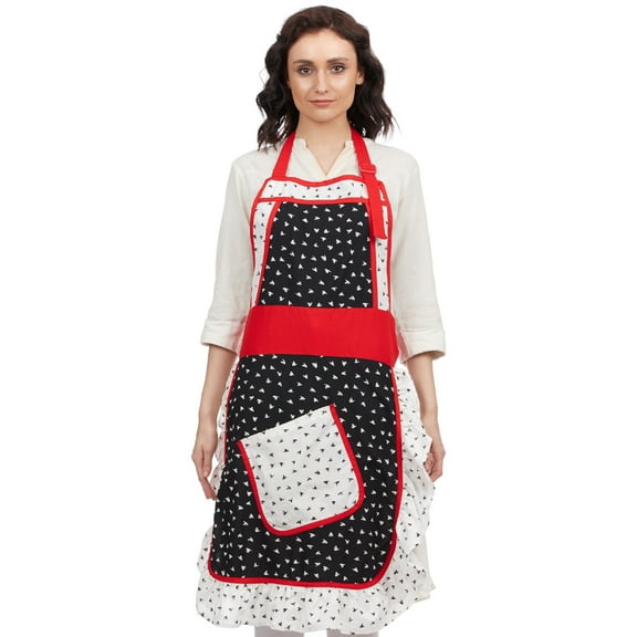 In-Sattva Home 100% Pure Cotton Bohemian Print Adjustable Women's Bib Apron with Pockets; Black