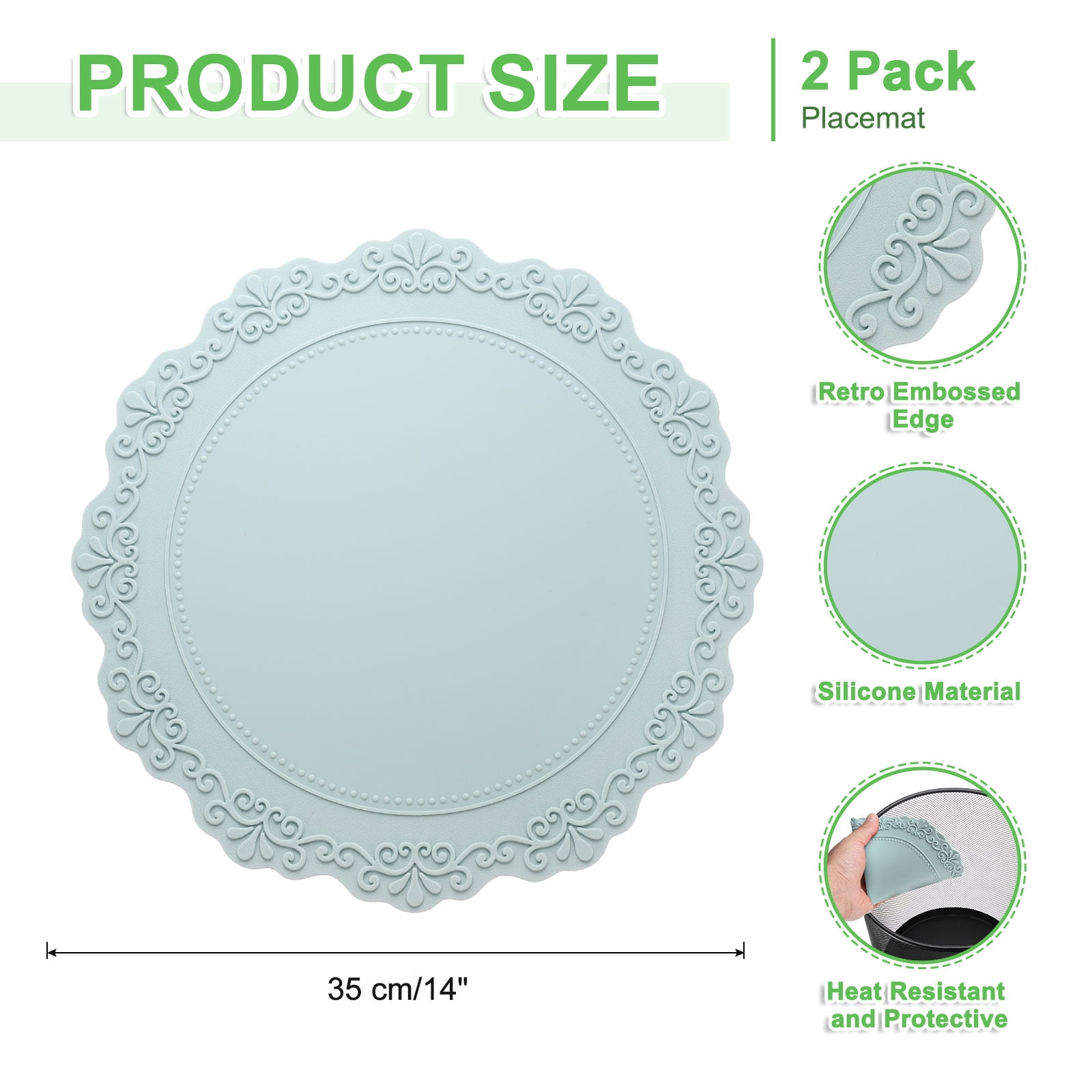 Unique Bargains 2Pcs Silicone Heat Resistant Waterproof Oil Proof Placemats Light Blue 14"
