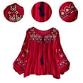 thumbnail image 6 of Milageto Women's Mexican Embroidered Tops Bohemian Blouse for Vacation Shopping Party Red, 6 of 8
