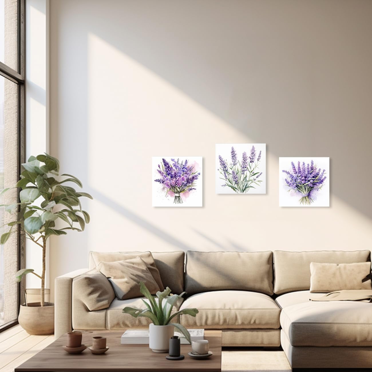 Lavender Canvas Wall Art 3 Pieces Rustic Purple Flowers Country Floral Painting Prints for Bathroom Bedroom Living Room Decor Framed (Lavender,12.00" x 12.00" x3Pcs)