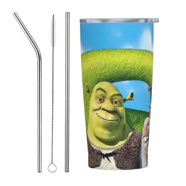 Vaso Shrek de 20 oz, taza de viaje para automóvil con aislamiento al vacío de acero inoxidable, taza con pajita para bebidas calientes, té helado, café