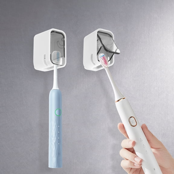 FKSZLL 2Pcs Toothbrush Holder Wall Mounted Single Slot Design Toothbrush Holder with Cover Strong Adhesive Detachable Toothbrush Dispenser Storage Organizer for Family & Travel