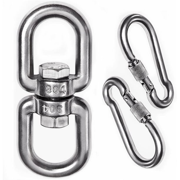 2+1 Heavy Duty 304 Stainless Steel Swivel Ring Double Ended Swivel Eye Hook  with SUS304 Snap Hooks for Web Tree Swing, Swing Spinner Hanger, Reliable  and Safe 