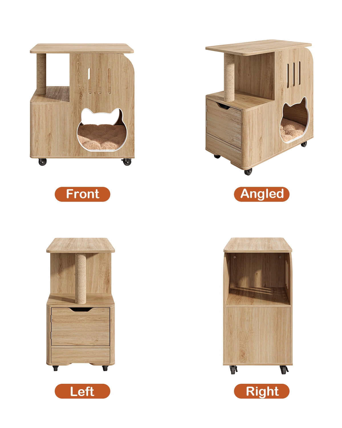 Dog Proof Cat Feeding Station with Bowls, Moving Wheels Cat Food Table, Cat Bed Window Perch with Vertical Scratcher and Mat