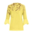 thumbnail image 5 of WXLWZYWL Womens Summer Tops Women Summer 3/4 Sleeve Cardigan Solid Color Casual Blouse Tops Yellow, 5 of 5