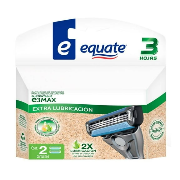 Cartuchos de repuesto Equate E3max para maquina de afeitar sustentable 2 pzas