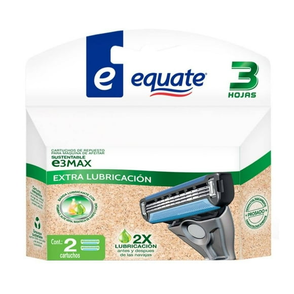Cartuchos de repuesto Equate E3max para maquina de afeitar sustentable 2 pzas