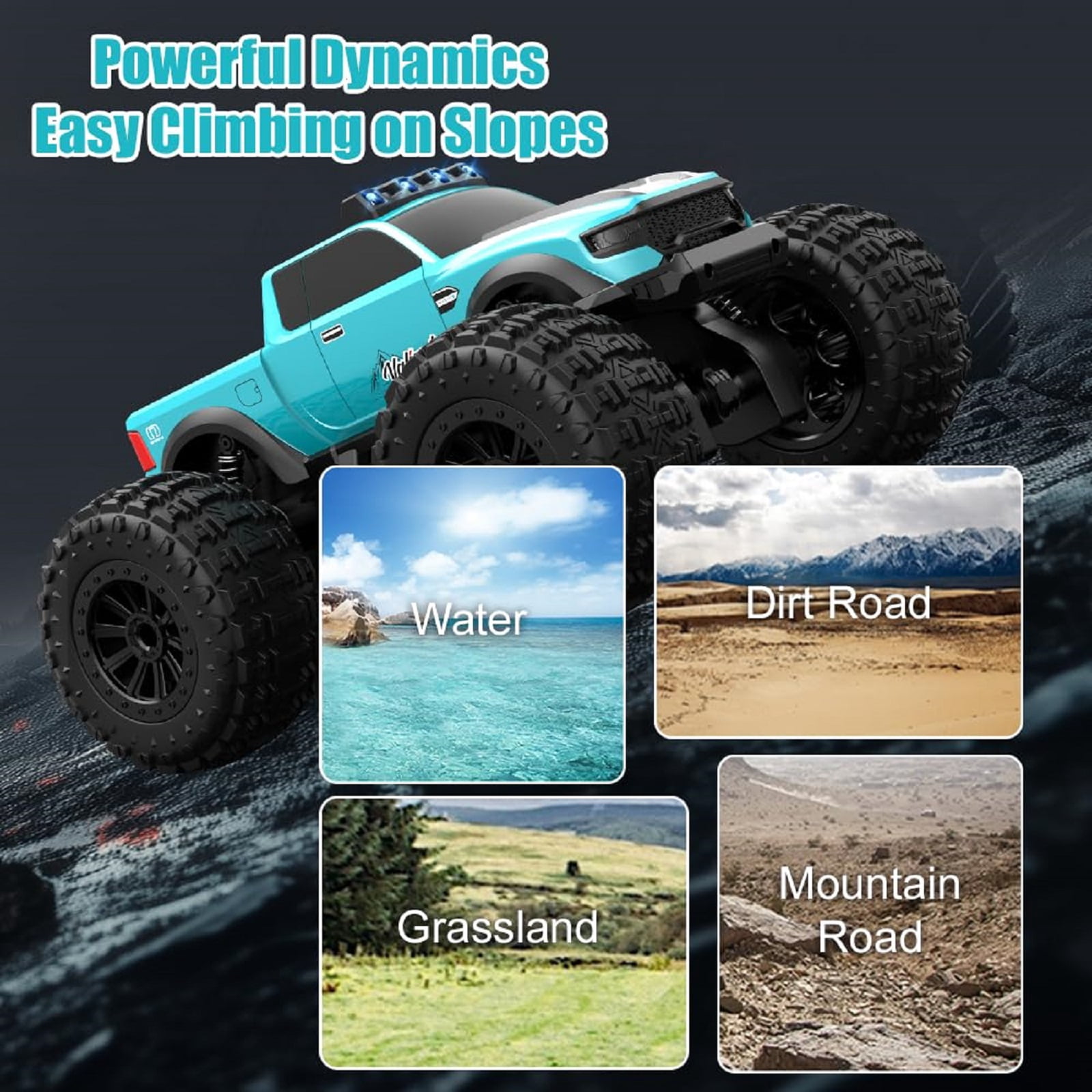 Rock Crawler RC Truck 4x4 Off Road Waterproof, 2.4Ghz Amphibious Remote Control Monster Truck with 2 Batteries, Dual Motors All Terrain RC Cars Toys for 8-12 Year Old Boys
