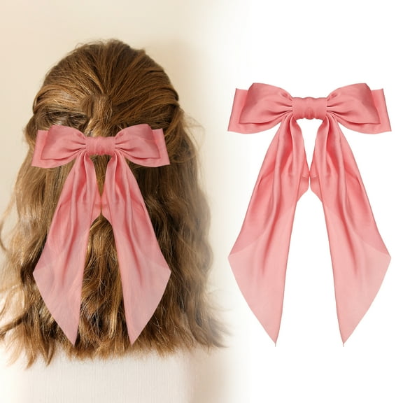 Uxcell Large Bowknot Hair Ribbon Barrette, Hair Bows Oversized Clip Long Tails - Fitting for (Party - Wedding - Birthday - Gift - Clip Accessories - Women) 14.17 Inch & Satin & Light Red